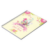 ピンクの花、卵、フラミンゴ&バニーウォータカラー ノートブック (左側)