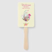 ピンクの花、卵、フラミンゴ&バニーウォータカラー ハンドファン (裏面)