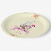 ピンクの花、卵、フラミンゴ&バニーウォータカラー ペーパープレート (アングル)