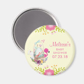 ピンクの花、卵、フラミンゴ&バニーベビーシャワー マグネット (正面/裏面)