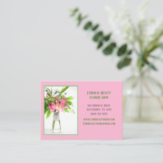 ピンクの花 名刺 (スタンド正面)