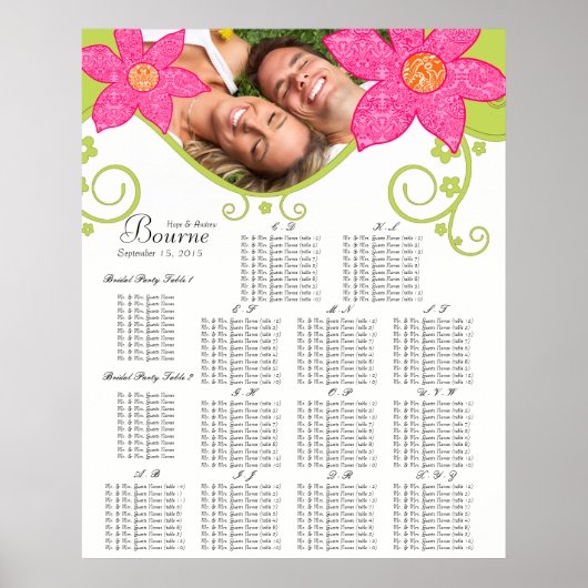 ピンクの花 席順表 テーブル番号 アルファベット順 ポスター (正面)