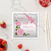 ピンクの花、弓、ダイヤモンド80位 スタンダードカクテルナプキン (インサイチュ)