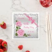 ピンクの花、弓、ダイヤモンド90位 スタンダードカクテルナプキン (インサイチュ)