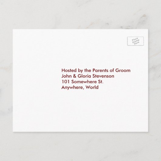 ピンクの花、心のフレーム、指輪 出席確認 予行演習 Dinner インビテーションポストカード (裏面)