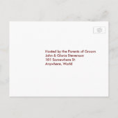 ピンクの花、心のフレーム、指輪 出欠確認 リハーサルディナー インビテーションポストカード (裏面)