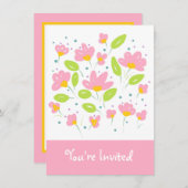 ピンクの花 招待状 (正面/裏面)