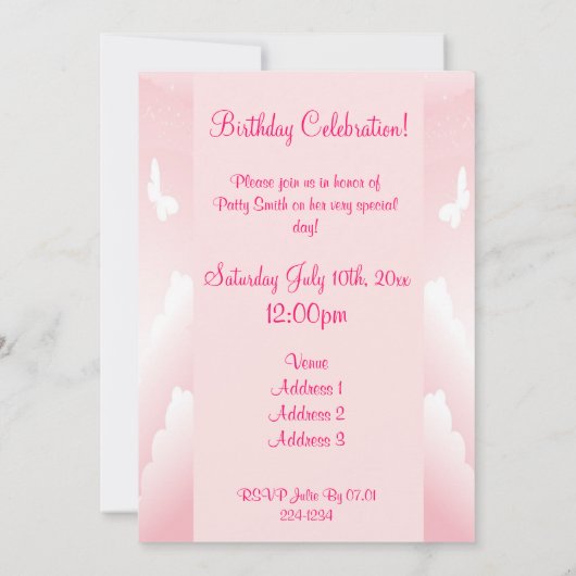 ピンクの花 招待状 (裏面)