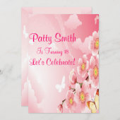 ピンクの花 招待状 (正面/裏面)