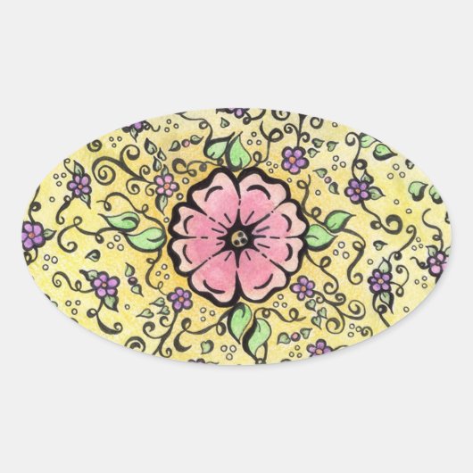 ピンクの花 – 春 楕円形シール (正面)