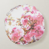 ピンクの花 桜の花の模様 ラウンドクッション (裏面)