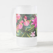 ピンクの花、熱帯植物 フロストグラスビールジョッキ (正面左)