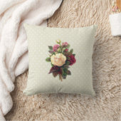 ピンクの花、白いバラ、緑の葉花、フローラ クッション (ブランケット)