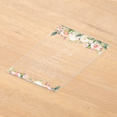 ピンクの花,白い花,ぼほ,赤ちゃんシャワー アクリル招待状 (レイダウン)