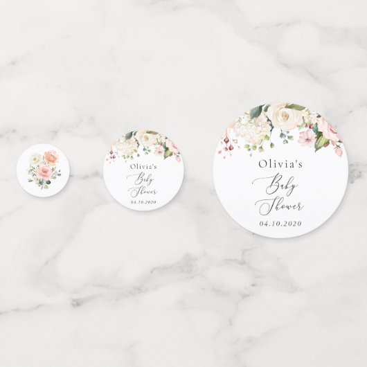 ピンクの花,白い花,ぼほ,赤ちゃんシャワー コンフェッティ (裏面)