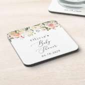 ピンクの花，白い花，ぼほ，赤ちゃんシャワー コースター (左側)