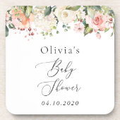 ピンクの花，白い花，ぼほ，赤ちゃんシャワー コースター (正面)