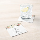 ピンクの花,白い花,ぼほ,赤ちゃんシャワー スクエアペーパーコースター (インサイチュ)