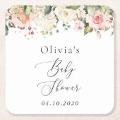ピンクの花,白い花,ぼほ,赤ちゃんシャワー スクエアペーパーコースター (正面)