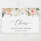 ピンクの花，白い花，ぼほ，赤ちゃんシャワー スパークリングワインラベル (シングルラベル)