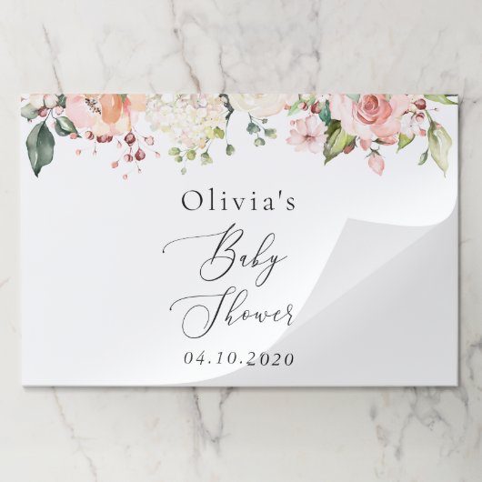 ピンクの花，白い花，ぼほ，赤ちゃんシャワー ペーパーパッド (折り畳み)