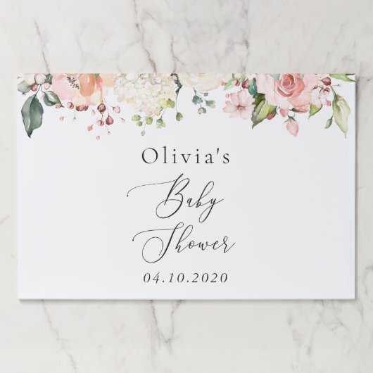 ピンクの花，白い花，ぼほ，赤ちゃんシャワー ペーパーパッド (正面)