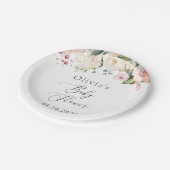 ピンクの花，白い花，ぼほ，赤ちゃんシャワー ペーパープレート (アングル)