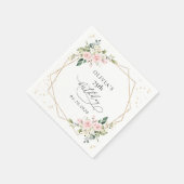 ピンクの花、白い花、グリーン、誕生日 スタンダードカクテルナプキン (角)