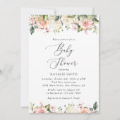 ピンクの花, 白い花, ボヘミアンスタイル, ベビーシャワー 招待状 (正面)