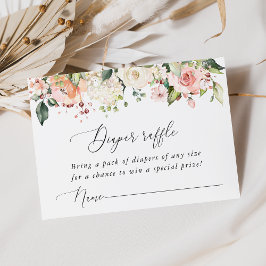 ピンクの花，白い花，ボホ，おむつラッフル エンクロージャーカード