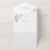 ピンクの花、白い花、ボホ、ブライダルシャワー オールインワン招待状 (外側)