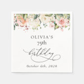 ピンクの花、白い花、ボホ、誕生日 スタンダードカクテルナプキン (正面)