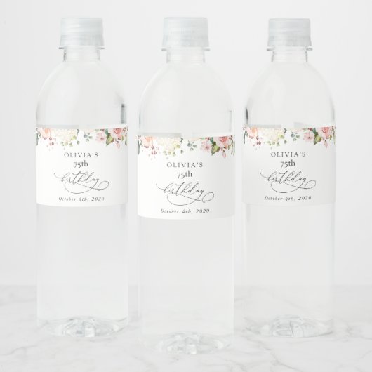 ピンクの花、白い花、ボホ、誕生日 ペットボトルラベル (ボトル)