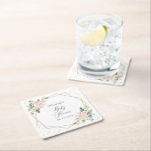 ピンクの花,白い花,緑,赤ちゃんシャワー スクエアペーパーコースター (インサイチュ)