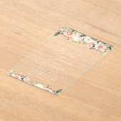 ピンクの花,白の花,ボホ,ブライダルシャワー アクリル招待状 (レイダウン)