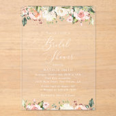 ピンクの花,白の花,ボホ,ブライダルシャワー アクリル招待状 (正面)