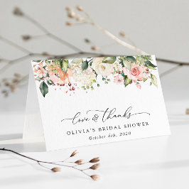 ピンクの花，白の花，ボホ，ブライダルシャワー サンキューカード