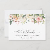 ピンクの花,白の花,ボホ,ブライダルシャワー サンキューカード (正面)
