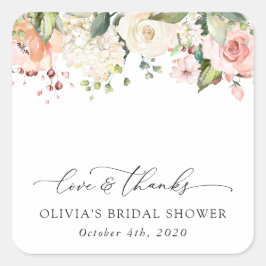 ピンクの花，白の花，ボホ，ブライダルシャワー スクエアシール
