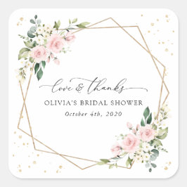 ピンクの花，白の花，ボホ，ブライダルシャワー スクエアシール