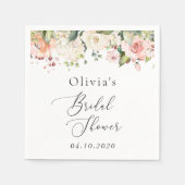 ピンクの花,白の花,ボホ,ブライダルシャワー スタンダードカクテルナプキン (正面)