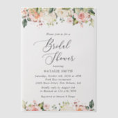 ピンクの花，白の花，ボホ，ブライダルシャワー ベラム紙招待状 (正面)