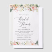 ピンクの花，白の花，ボホ，ブライダルシャワー ベラム紙招待状 (オフセット)