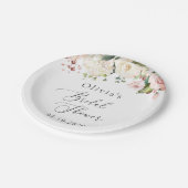 ピンクの花，白の花，ボホ，ブライダルシャワー ペーパープレート (アングル)