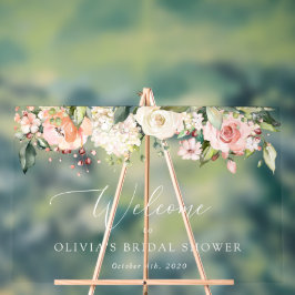 ピンクの花，白の花，ボホ，ブライダル歓迎 アクリルサイン