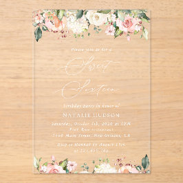 ピンクの花,白の花,ボホ,甘い16 アクリル招待状