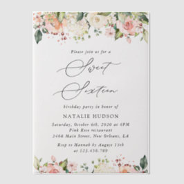 ピンクの花,白の花,ボホ,甘い16 ベラム紙招待状