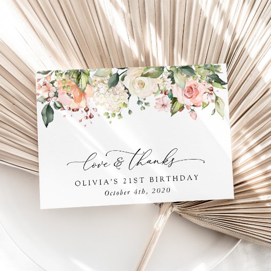 ピンクの花，白の花，ボホ，誕生日 サンキューカード