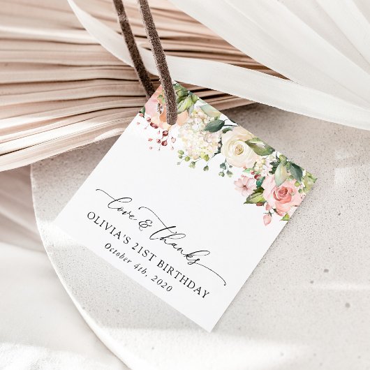 ピンクの花,白の花,ボホ,誕生日 フェイバータグ