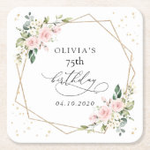 ピンクの花,白の花,緑,誕生日 スクエアペーパーコースター (正面)